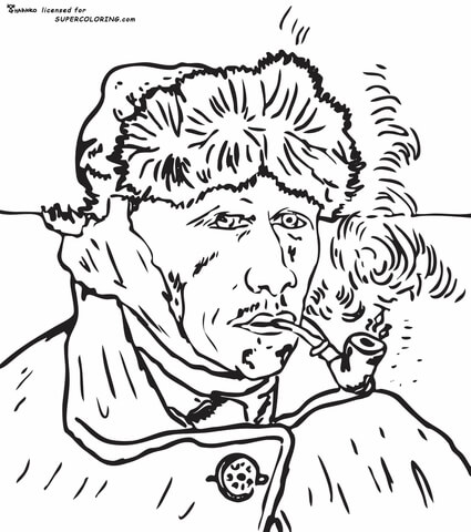 Self Portrait With Bandaged Ear By Vincent Van Gogh  Coloring Page